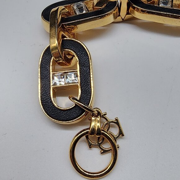 Ann Taylor Bracelet & Necklace Set Inlay Black Leather Gold Tone Chunky Chain VT - Picture 9 of 9